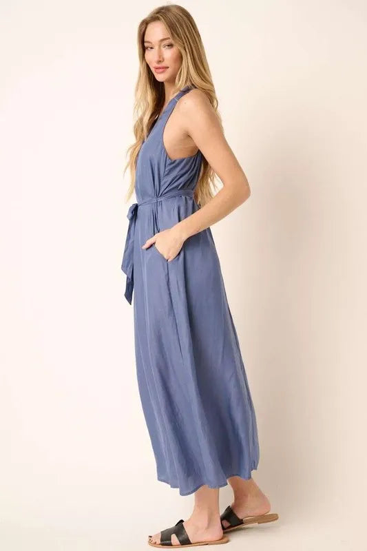 Mittoshop Cross Back Belted V Neck Tank Maxi Dress - Brittney MADE