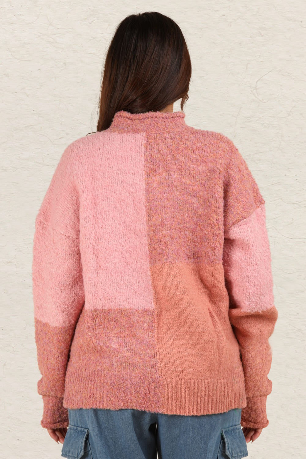 VERY J Color Block Mock Neck Drop Shoulder Sweater - Brittney MADE