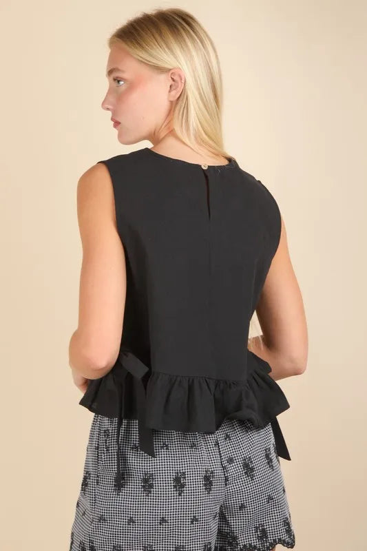 VERY J Side Tie Detail Ruffled Sleeveless Top - Brittney MADE