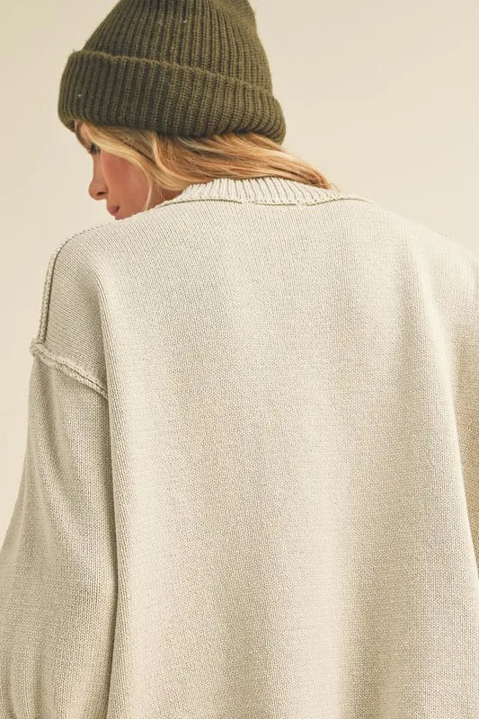 Aemi+Co Ribbed Hem Exposed Seam Round Neck Sweater - Brittney MADE