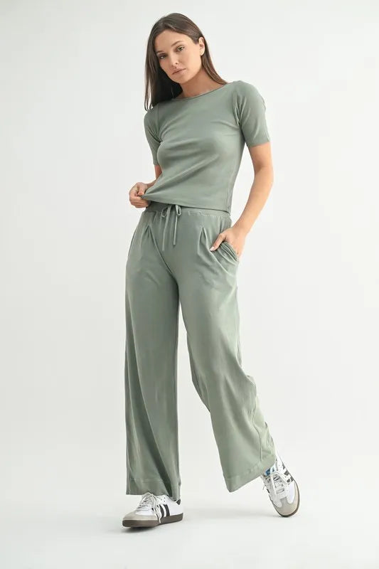MONO B Vintage Ease Pima Cotton Tee and Pants Set - Brittney MADE