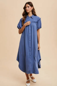 Annie Wear Mineral Washed Button Down Puff Sleeve Shirt Dress - Brittney MADE