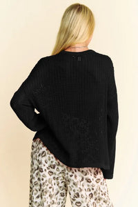 Davi & Dani Star Front Crochet Drop Shoulder Knit Top - Brittney MADE