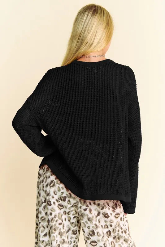 Davi & Dani Star Front Crochet Drop Shoulder Knit Top - Brittney MADE