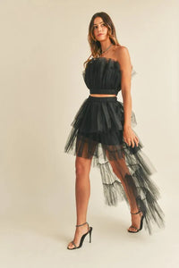MABLE Tulle Tube Ruffle Crop Top and High Low Maxi Skirt Set - Brittney MADE