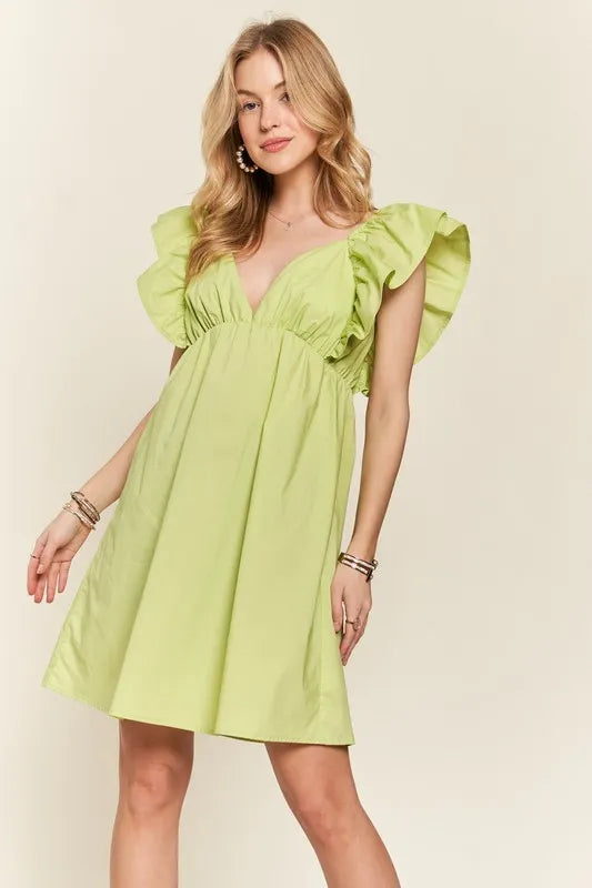 ADORA Smocked Back Ruffled Cap Sleeve Babydoll Dress - Brittney MADE