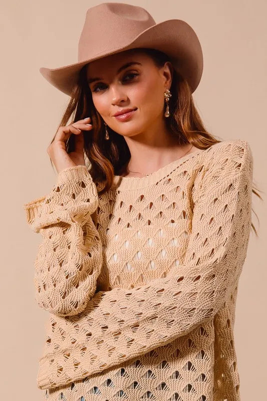 SO ME Geometric Pattern Open Knit Lightweight Sweater - Brittney MADE