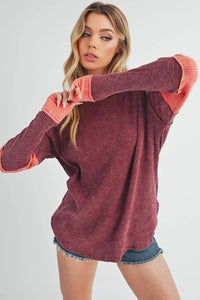 Aemi + Co Raw Seam Color Block Round Neck Knit Top - Brittney MADE