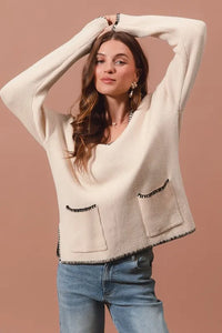 SO ME Contrast Blanket Stitch Sweater - Brittney MADE