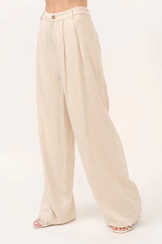 And The Why High-Rise Wide Leg Linen Blended Pants - Brittney MADE