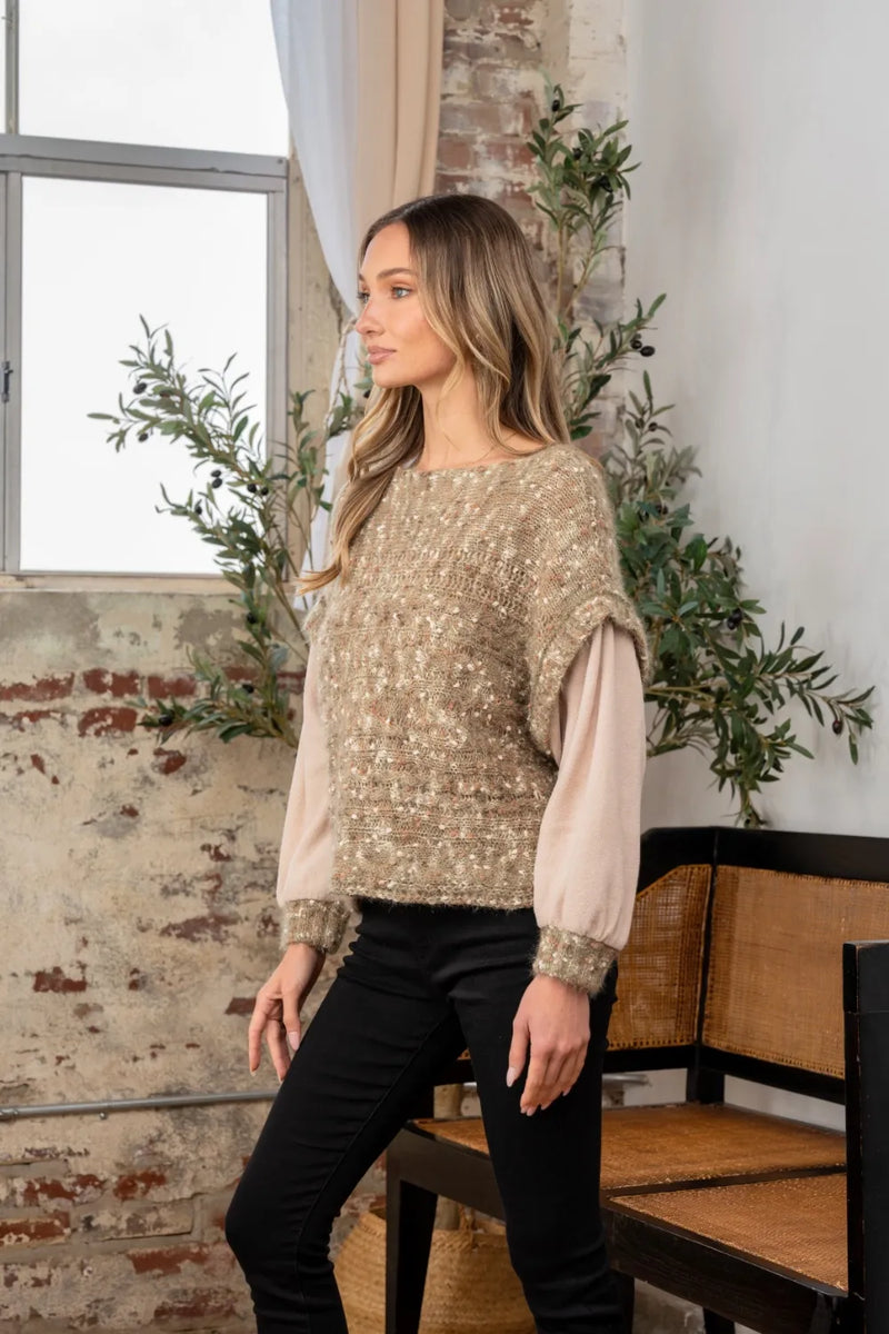 Sew In Love Full Size Fuzzy Long Sleeve Knit Top - Brittney MADE