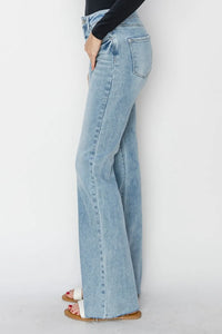 RISEN Full Size High Rise Raw Cut Hem Bootcut Jeans - Brittney MADE
