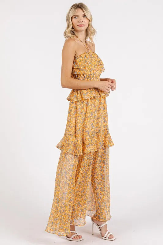 Mittoshop Ruffled Smocked Floral Halter Neck Maxi Dress - Brittney MADE