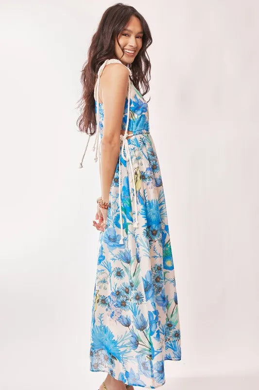 Davi & Dani Tropical Boho Printed Detail Cut Out Maxi Dress - Brittney MADE