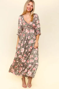 Haptics Twisted Detail Ruffled Hem Floral Dress with Side Pockets - Brittney MADE
