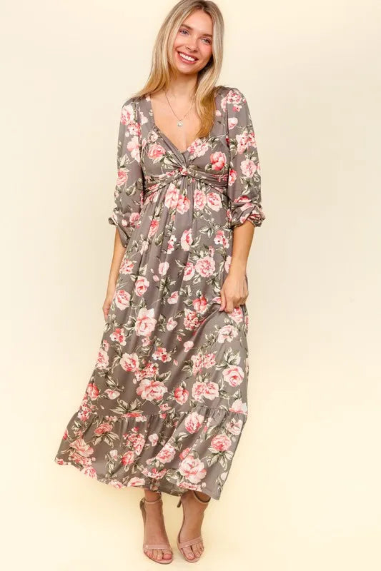 Haptics Twisted Detail Ruffled Hem Floral Dress with Side Pockets - Brittney MADE