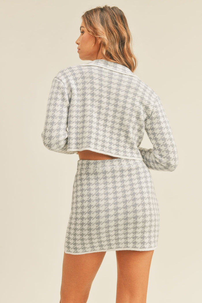 MABLE Houndstooth Cropped Knit Cardigan and Mini Skirt Set - Brittney MADE