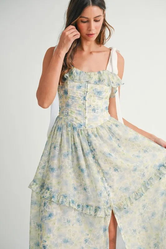 MABLE Floral Printed Shoulder Strap Midi Dress - Brittney MADE
