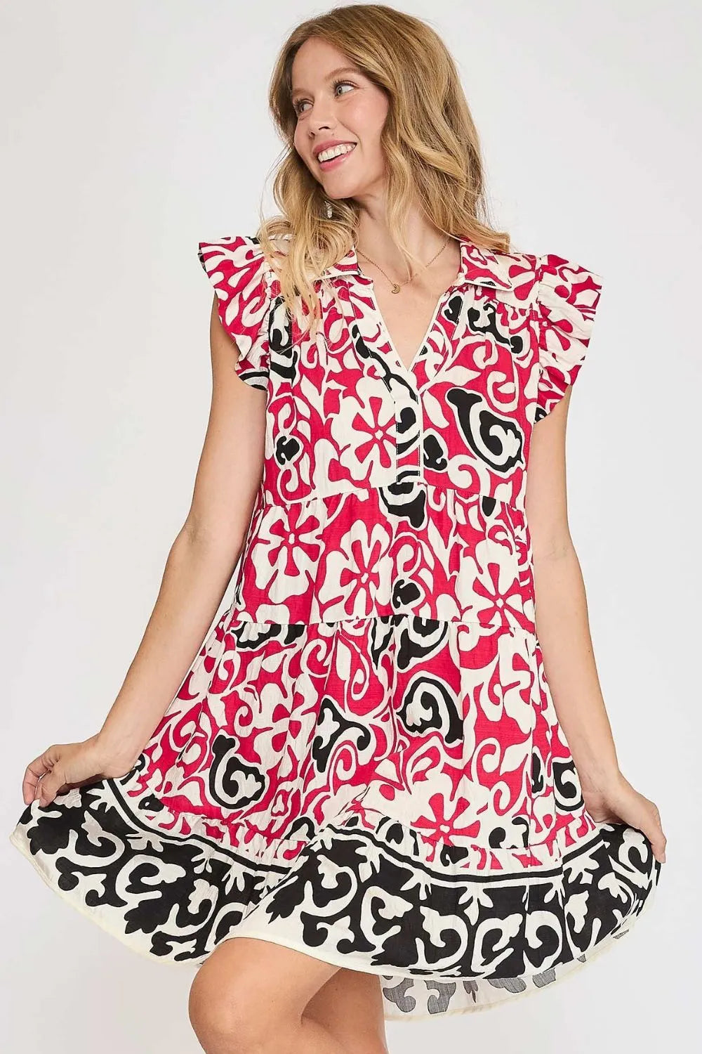 Umgee Floral Ruffled Cap Sleeve Tiered Dress - Brittney MADE
