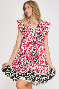 Umgee Floral Ruffled Cap Sleeve Tiered Dress - Brittney MADE