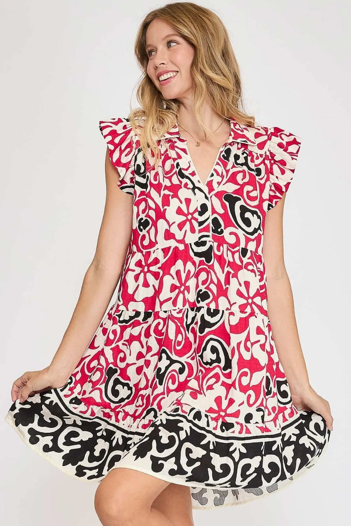Umgee Floral Ruffled Cap Sleeve Tiered Dress - Brittney MADE