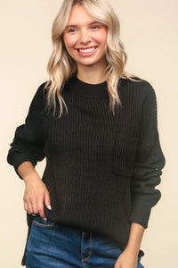 Haptics Mock Neck Side Slit Knit Top - Brittney MADE