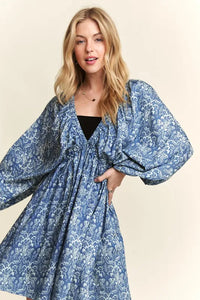 ADORA Printed V-Neck Batwing Sleeve Mini Dress - Brittney MADE