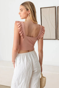 Le Lis Ruffled Cap Sleeve Square Neck Crop Top - Brittney MADE