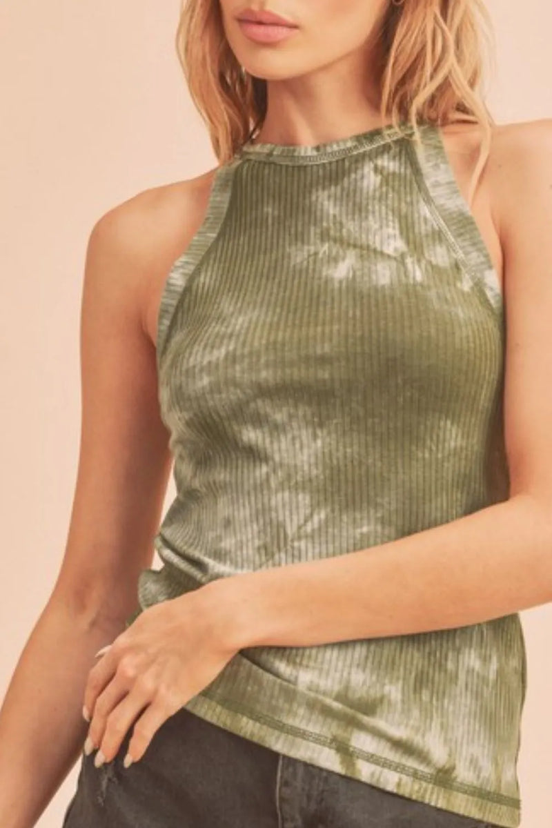 Aemi + Co Ribbed Tie-Dye Round Neck Tank - Brittney MADE