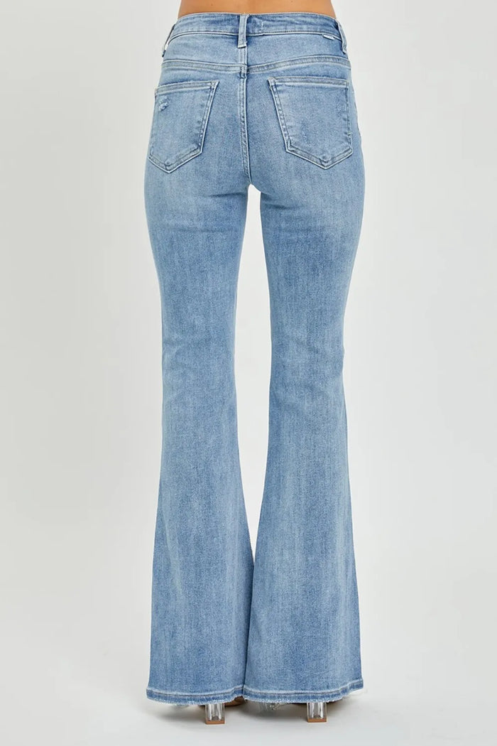 Risen Full Size High Rise Frayed Hem Flare Jeans - Brittney MADE