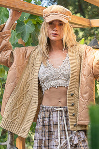 POL Quilting Patch Button Up Cable Knit Jacket - Brittney MADE