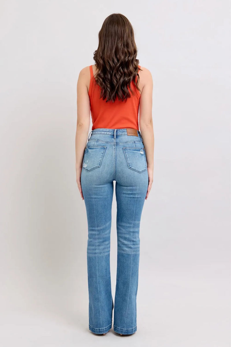 Judy Blue HW Tummy Control Vintage Wash Side Slit Slim Boot Jeans - Brittney MADE