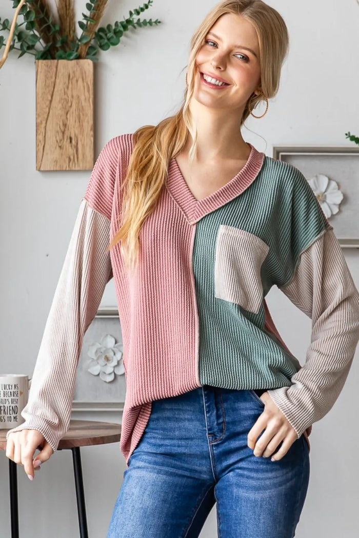 Heimish Color Block Exposed Seam Ribbed T-Shirt - Brittney MADE