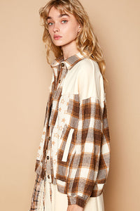 POL Plaid & Star Patchwork Contrast Long Sleeve Shacket - Brittney MADE