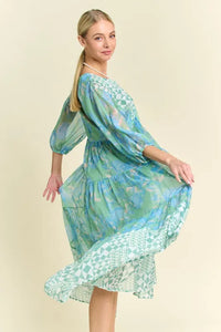 Davi & Dani Geo and Floral Print Mixed Tiered Dress - Brittney MADE