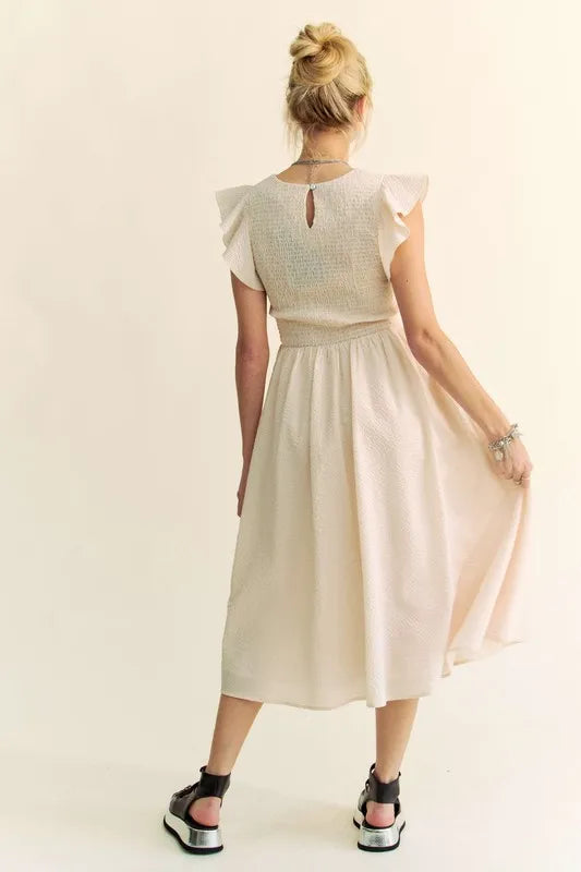 Davi & Dani Ruffled Cap Sleeve Smocked Midi Dress - Brittney MADE
