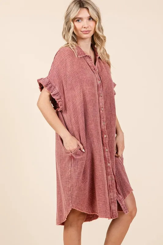 Mittoshop Mineral Wash Cotton Gauze Mini Shirt Dress - Brittney MADE