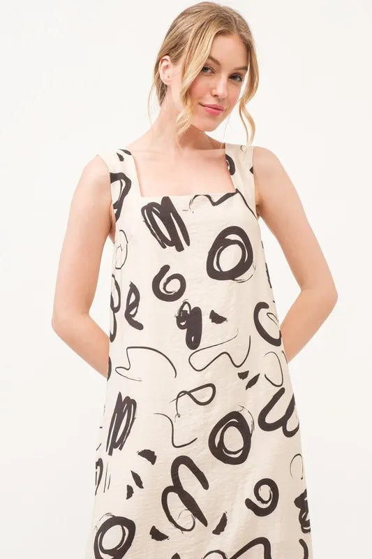 And The Why Square Neck Abstract Printed Maxi Dress - Brittney MADE