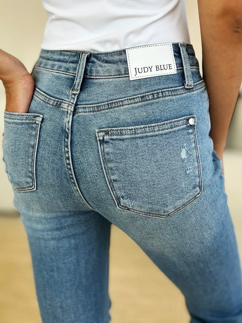 Judy Blue Full Size Mid Rise Destroyed Hem Distressed Jeans - Brittney MADE