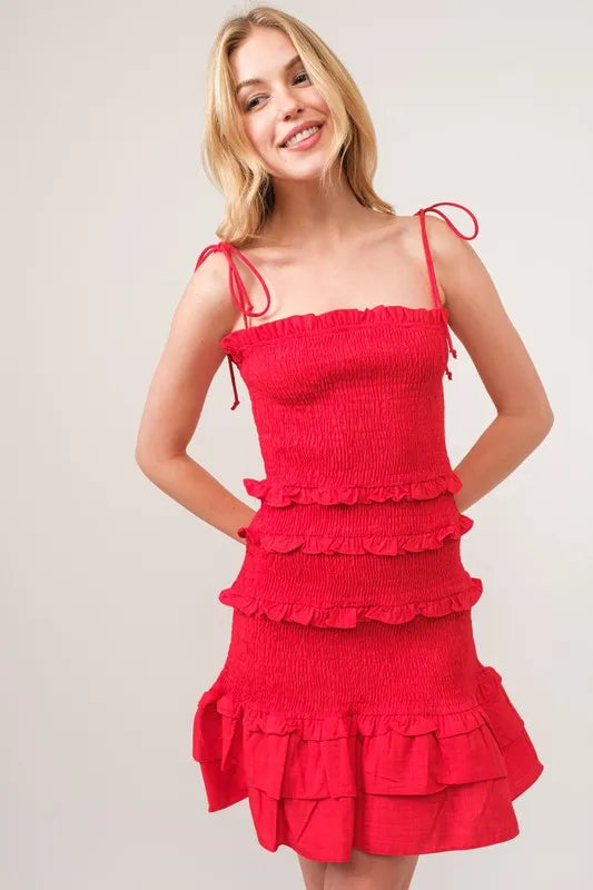 And The Why Tied Straps Ruffled Smocked Dress - Brittney MADE