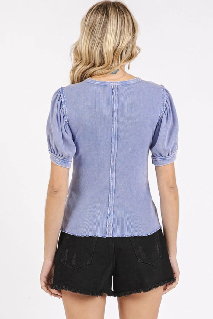 Mittoshop Mineral Wash Puff Sleeve Rib Knit Top - Brittney MADE