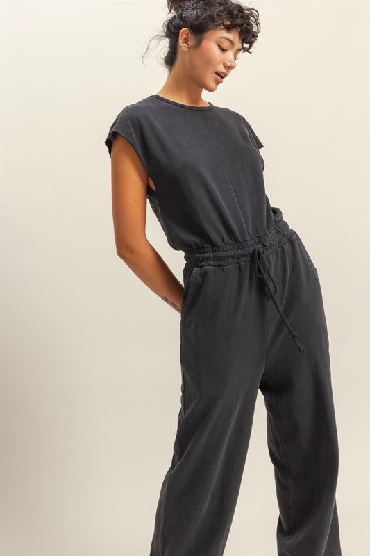 HYFVE Back Keyhole Round Neck Cap Sleeve Drawstring Jumpsuit - Brittney MADE