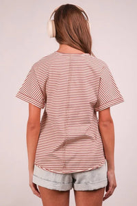 VERY J Striped V-Neck Short Sleeve T-Shirt - Brittney MADE