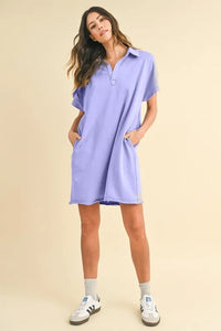 Annie Wear Mineral Washed Johnny Collar Short Sleeve Dress - Brittney MADE