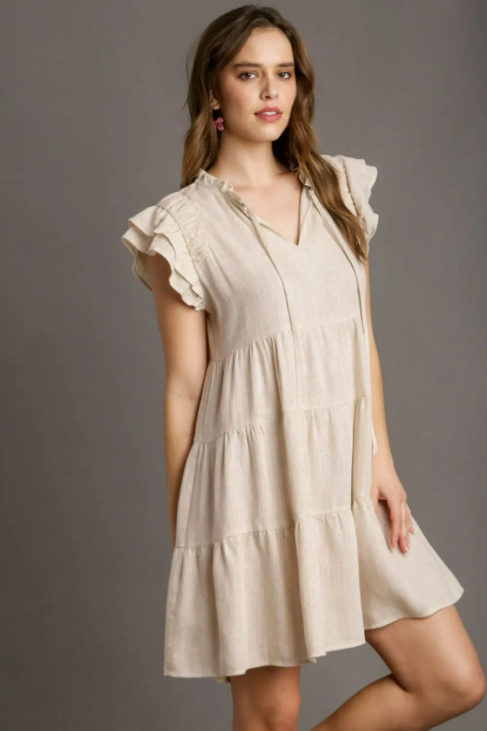 Umgee Full Size Linen A-line Tiered Mini Dress Plus Size - Brittney MADE
