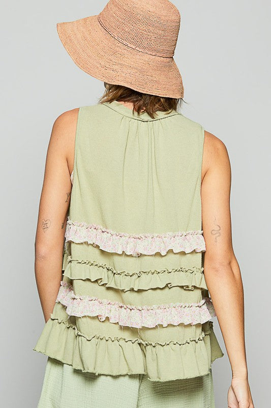 POL Ruffled Open Front Sleeveless Cardigan - Brittney MADE