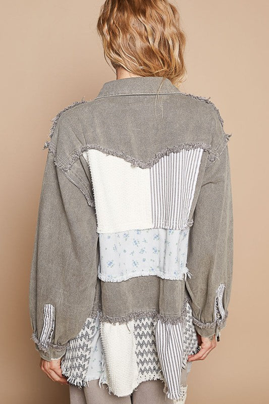 POL Raw Hem Patchwork Dropped Shoulder Jacket - Brittney MADE