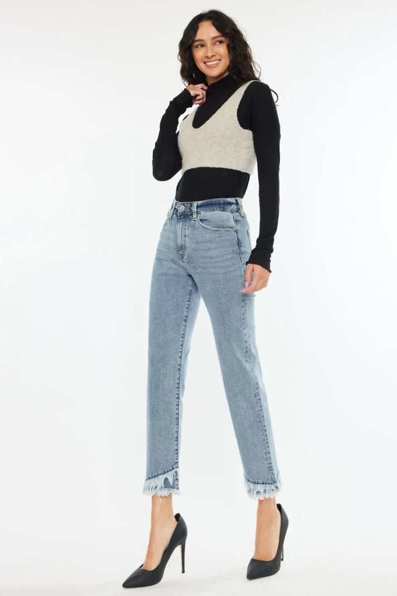 Kancan Raw Hem High Rise Straight Jeans - Brittney MADE