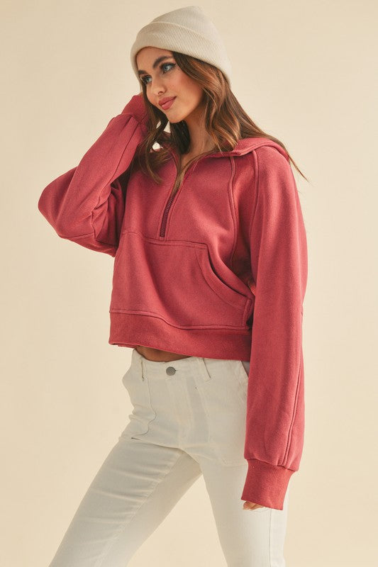 Aemi + Co Half Zip Raglan Sleeve Hoodie with Kangaroo Pocket - Brittney MADE