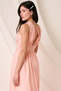 Mittoshop Ruched V-Neck Sleeveless Midi Dress - Brittney MADE